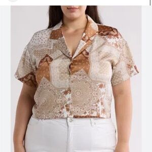 Cropped Brown bandanna Button Down Shirt